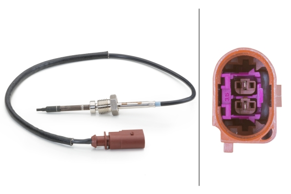 Sensore, Temperatura gas scarico - 6PT 014 494-111 HELLA