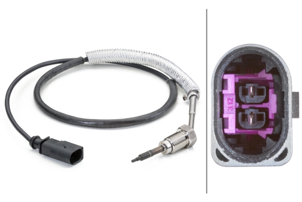 Sensore, Temperatura gas scarico - 6PT 014 494-291 HELLA