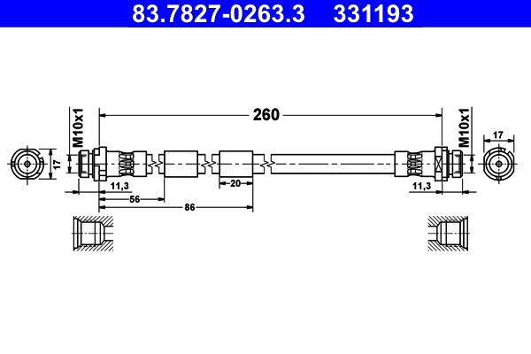 Brake Hose - 83.7827-0263.3 ATE