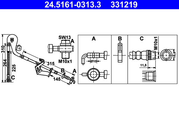Brake Hose - 24.5161-0313.3 ATE