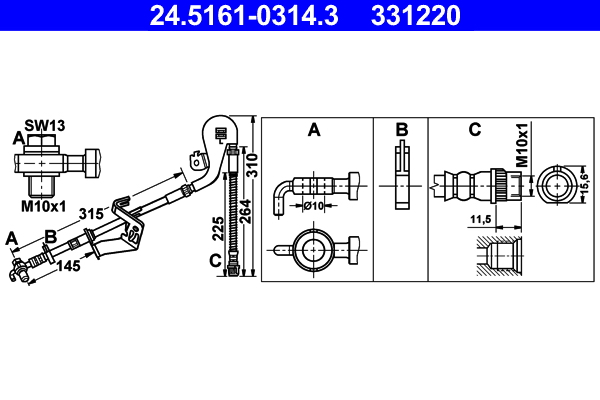 Flessibile del freno - 24.5161-0314.3 ATE