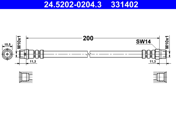 Brake Hose - 24.5202-0204.3 ATE