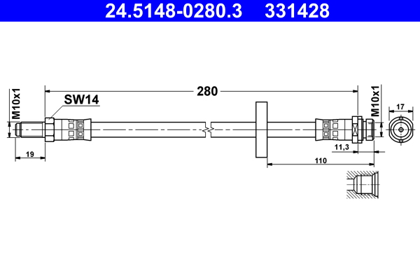 Brake Hose - 24.5148-0280.3 ATE
