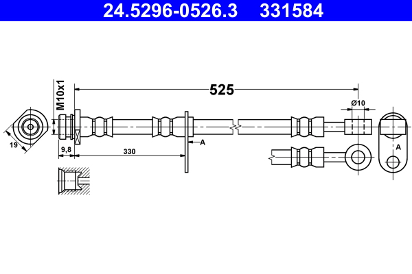 Flessibile del freno - 24.5296-0526.3 ATE