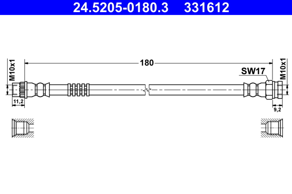 Brake Hose - 24.5205-0180.3 ATE