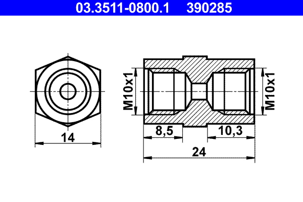 Adapter, brake lines - 03.3511-0800.1 ATE