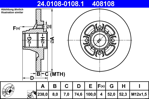 Brake Disc - 24.0108-0108.1 ATE