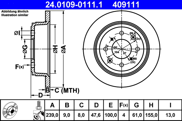 Brake Disc - 24.0109-0111.1 ATE