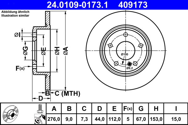 Brake Disc - 24.0109-0173.1 ATE