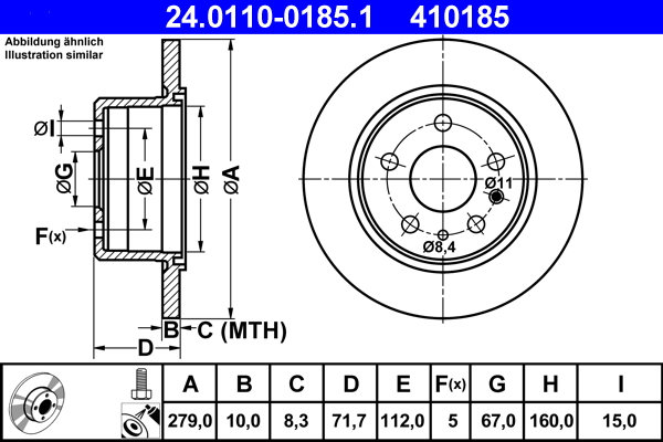 Brake Disc - 24.0110-0185.1 ATE