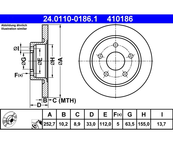 Brake Disc - 24.0110-0186.1 ATE