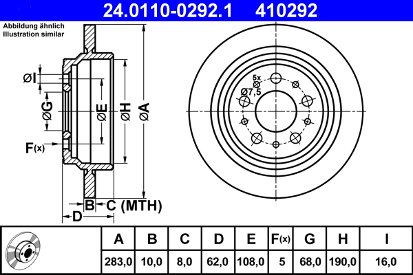 Brake Disc - 24.0110-0292.1 ATE