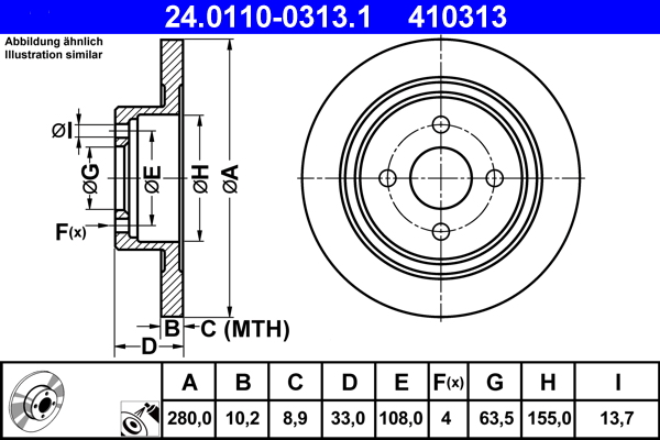 Brake Disc - 24.0110-0313.1 ATE