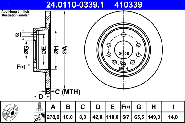 Brake Disc - 24.0110-0339.1 ATE