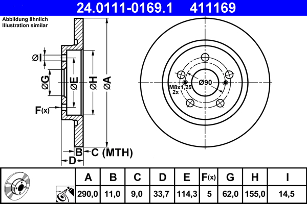 Brake Disc - 24.0111-0169.1 ATE