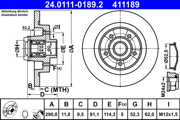 Brake Disc - 24.0111-0189.2 ATE