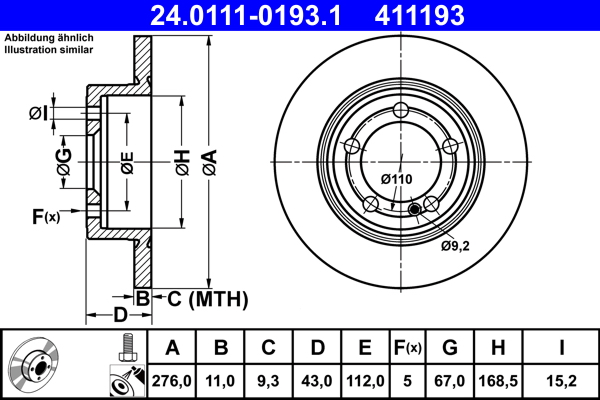 Brake Disc - 24.0111-0193.1 ATE