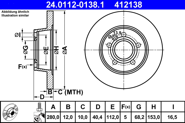 Brake Disc - 24.0112-0138.1 ATE
