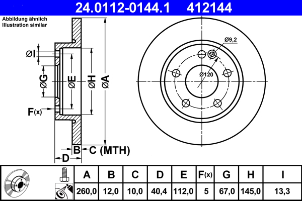 Brake Disc - 24.0112-0144.1 ATE
