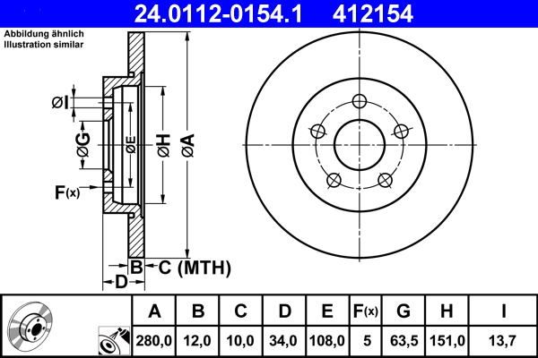 Brake Disc - 24.0112-0154.1 ATE