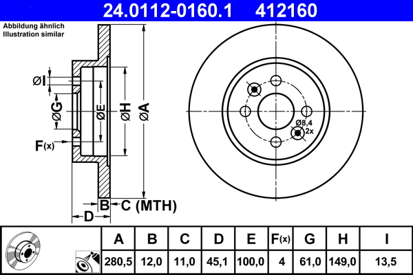 Brake Disc - 24.0112-0160.1 ATE