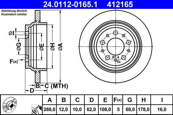 Brake Disc - 24.0112-0165.1 ATE