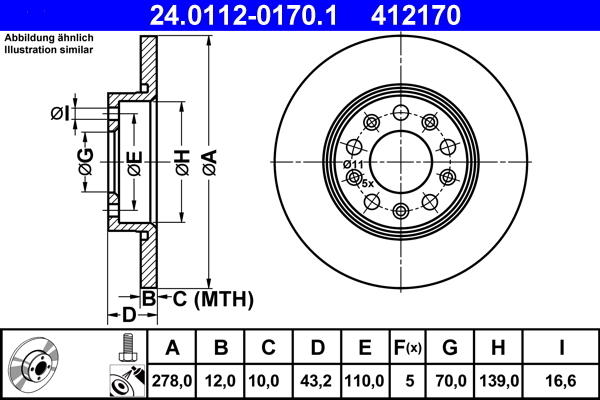Brake Disc - 24.0112-0170.1 ATE
