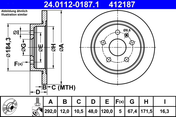 Brake Disc - 24.0112-0187.1 ATE