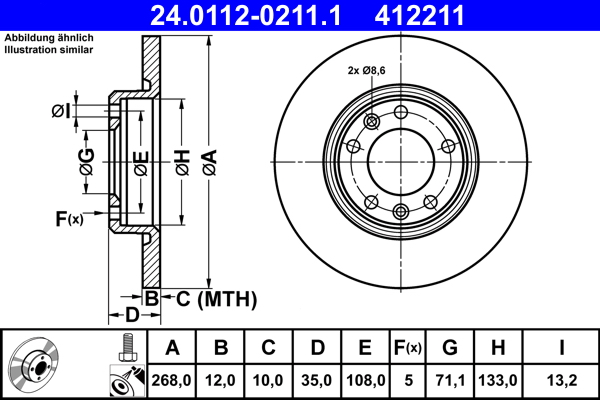 Brake Disc - 24.0112-0211.1 ATE