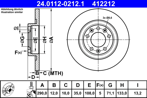 Brake Disc - 24.0112-0212.1 ATE