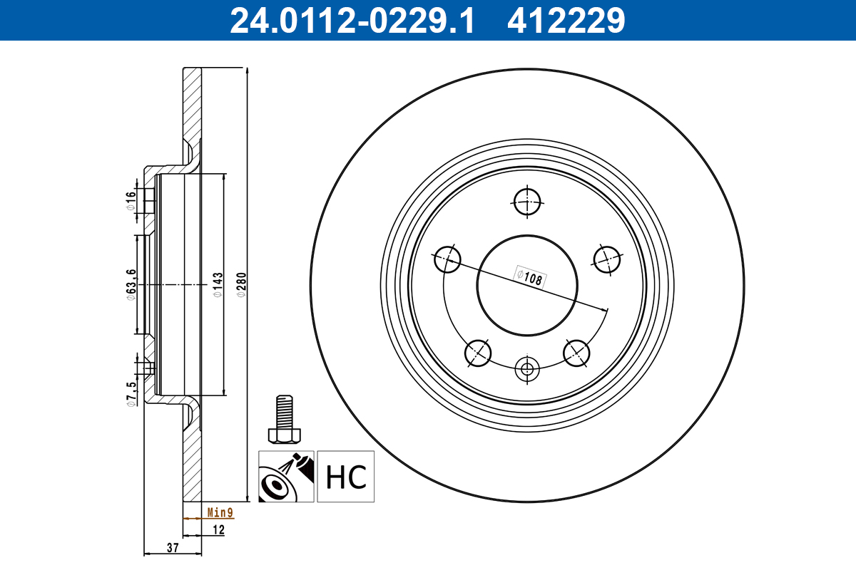 Brake Disc - 24.0112-0229.1 ATE