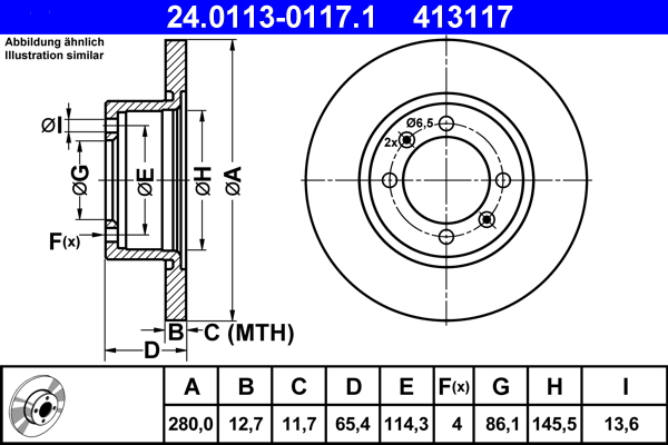 Bremsscheibe - 24.0113-0117.1 ATE