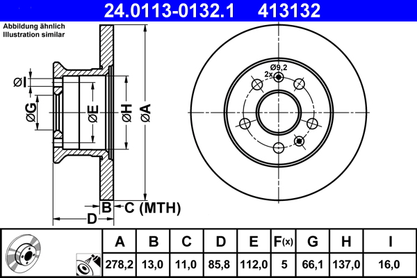 Brake Disc - 24.0113-0132.1 ATE
