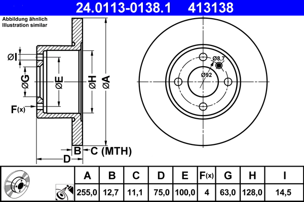Brake Disc - 24.0113-0138.1 ATE