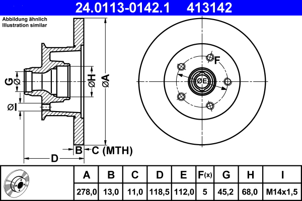 Brake Disc - 24.0113-0142.1 ATE