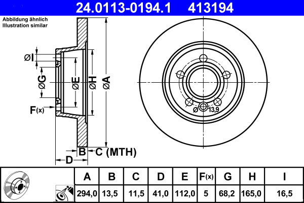 Brake Disc - 24.0113-0194.1 ATE