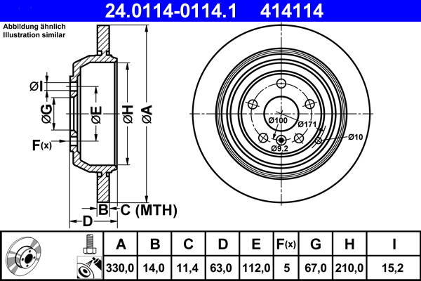 Brake Disc - 24.0114-0114.1 ATE