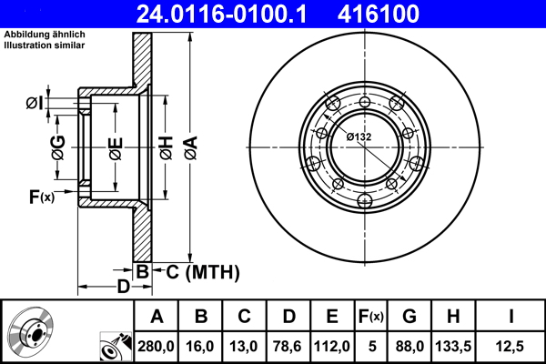 Brake Disc - 24.0116-0100.1 ATE