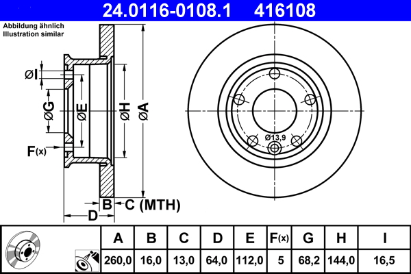 Brake Disc - 24.0116-0108.1 ATE