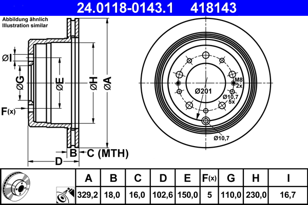 Bremsscheibe - 24.0118-0143.1 ATE