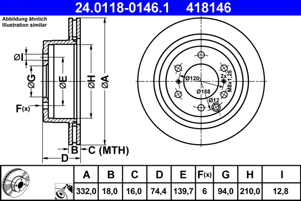 Brake Disc - 24.0118-0146.1 ATE