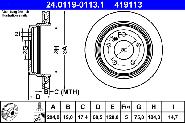 Brake Disc - 24.0119-0113.1 ATE