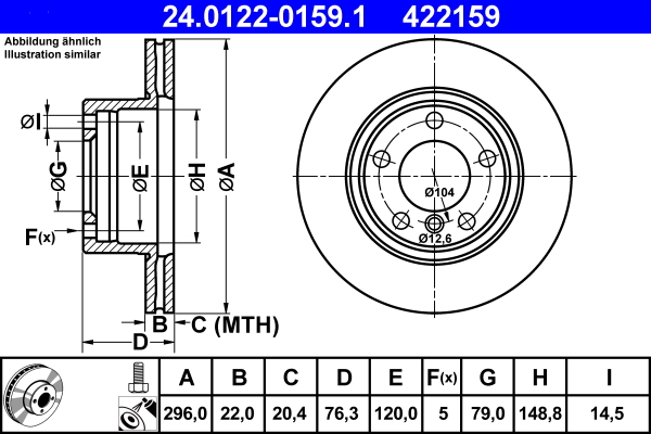 Bremsscheibe - 24.0122-0159.1 ATE