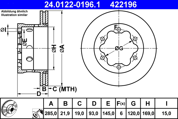 Brake Disc - 24.0122-0196.1 ATE