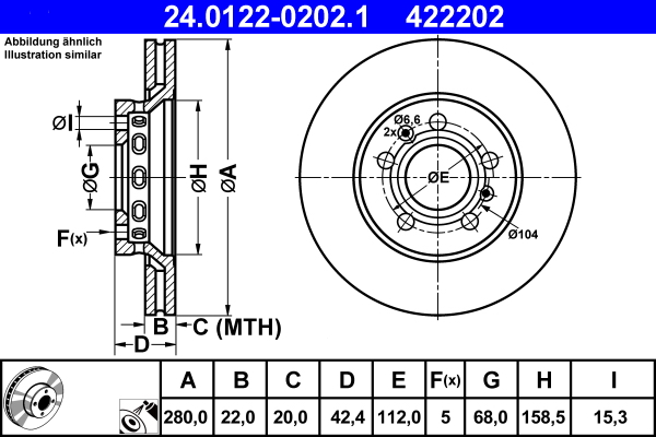 Brake Disc - 24.0122-0202.1 ATE