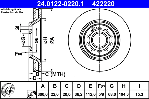 Brake Disc - 24.0122-0220.1 ATE