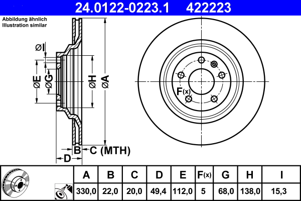 Brake Disc - 24.0122-0223.1 ATE