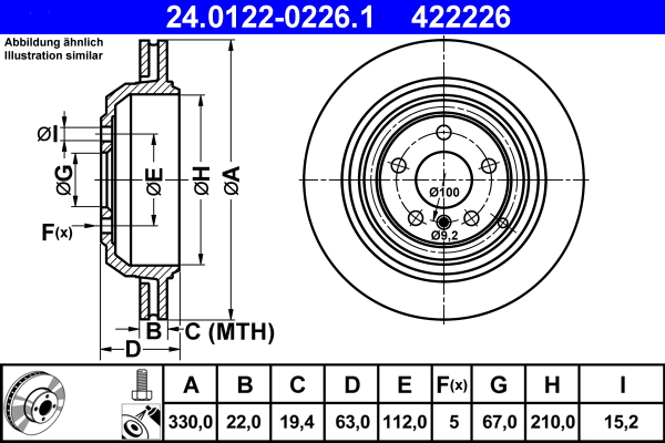 Brake Disc - 24.0122-0226.1 ATE