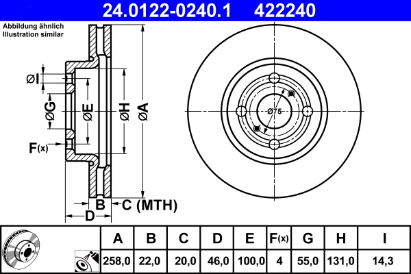 Brake Disc - 24.0122-0240.1 ATE