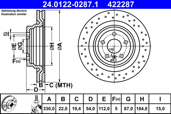 Brake Disc - 24.0122-0287.1 ATE